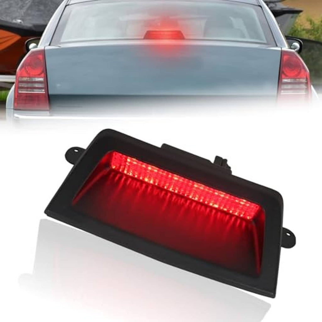 Angled black housing LED third brake light with red lens and mounting tabs