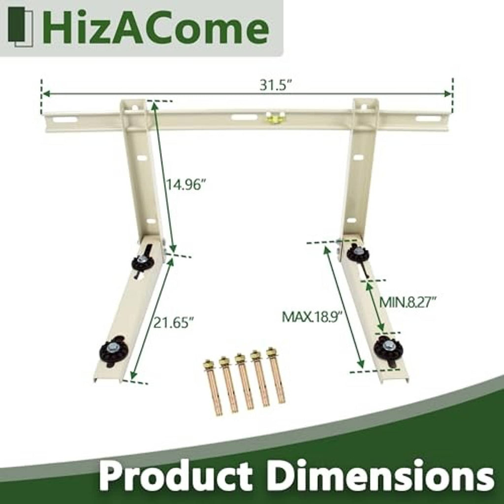 Mini split AC bracket product dimensions diagram with adjustable height range