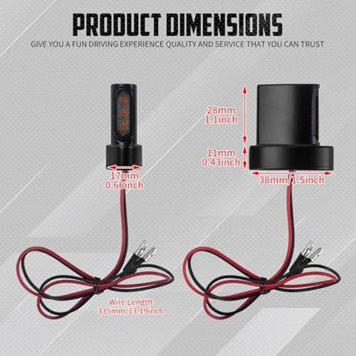 LED motorcycle mini turn signals diagram with black lights and red wiring harness