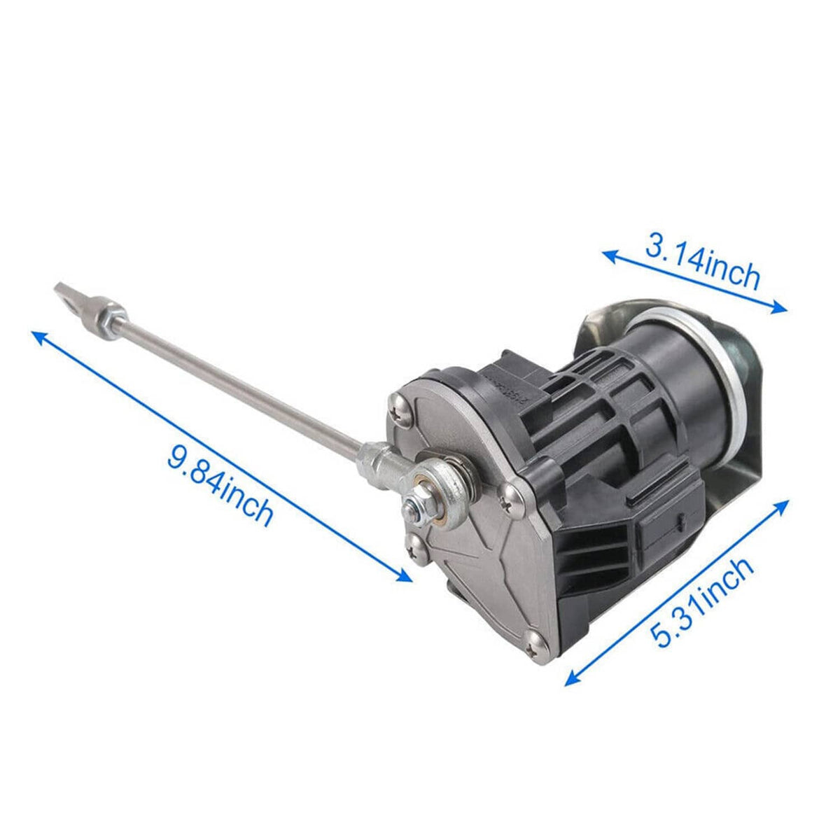 Wastegate control valve solenoid with silver housing and extended metal linkage rod