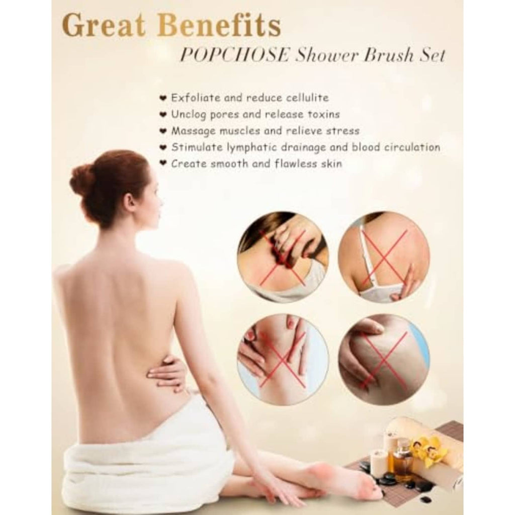 Shower body brush set concept with long handle and dual heads for exfoliating and massaging