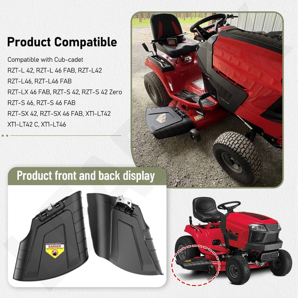 Black chute assembly with warning decal and mounting tabs