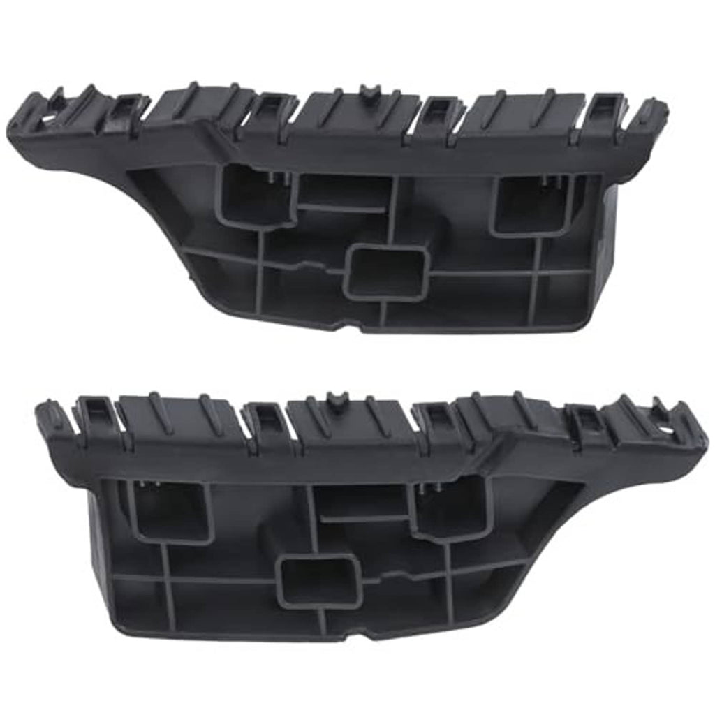 Pair of black plastic front bumper brackets with mounting bays, slots, and tabs