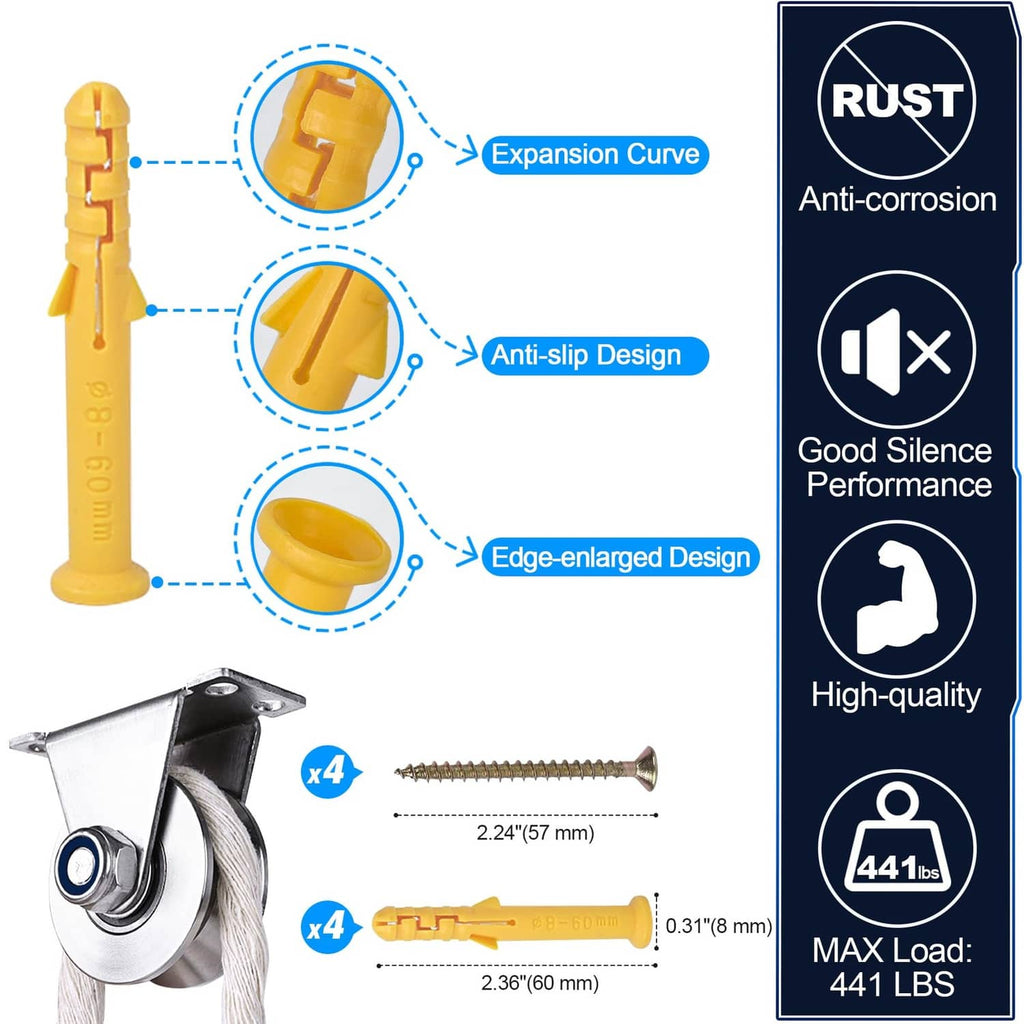 Rope groove pulley wheel with U mounting bracket and included expansion screws