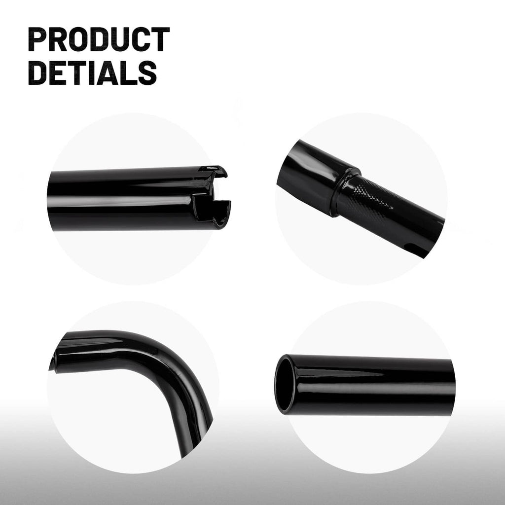 Black ape hanger handlebar showing end caps and curved pipe sections