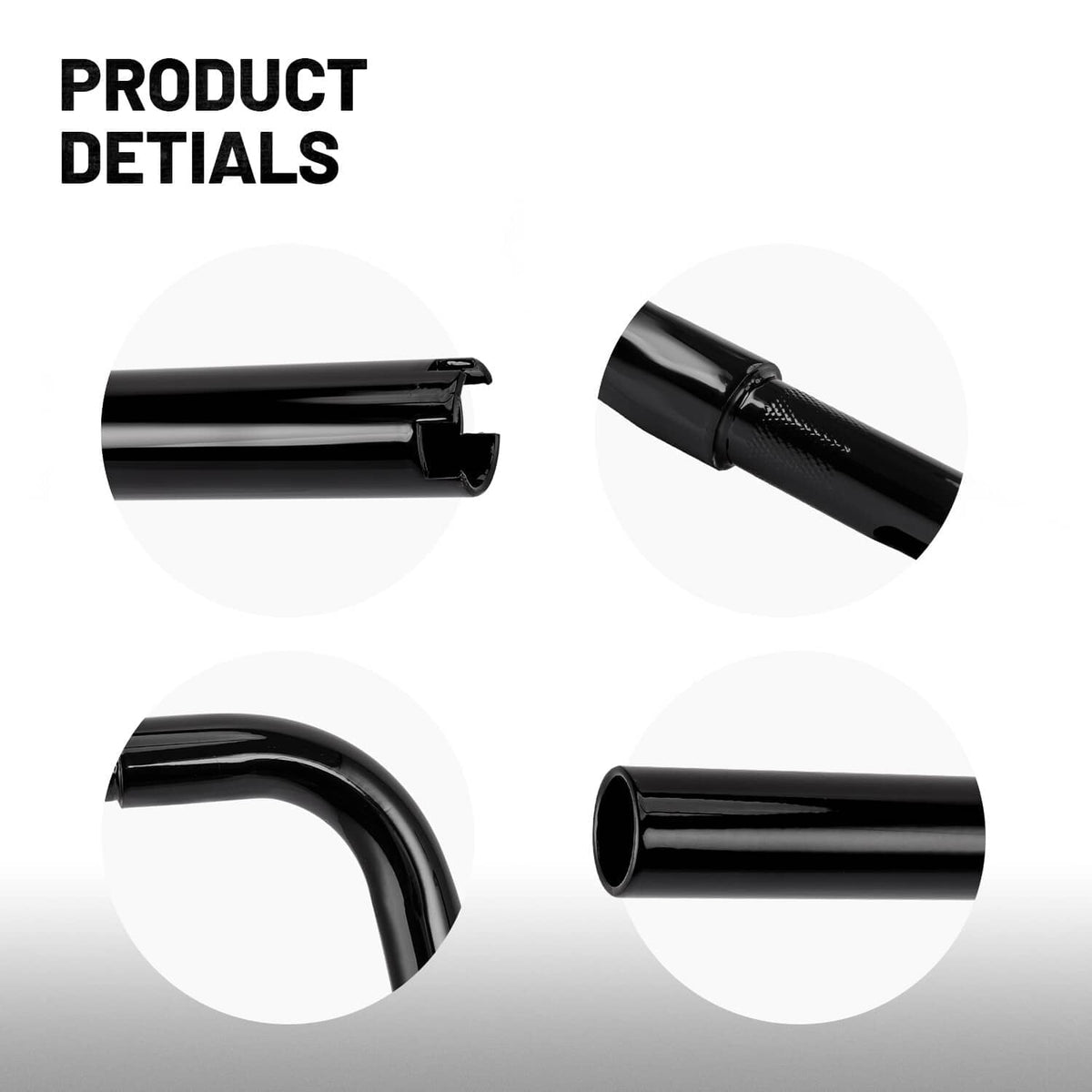Black ape hanger handlebar showing end caps and curved pipe sections