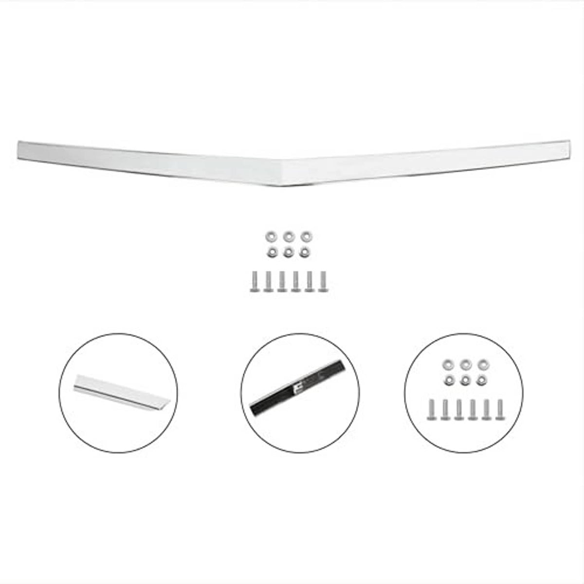 Hood upper molding trim kit: silver strip plus mounting hardware