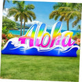 Inflatable Aloha banner sign with blue base and white-pink Aloha lettering