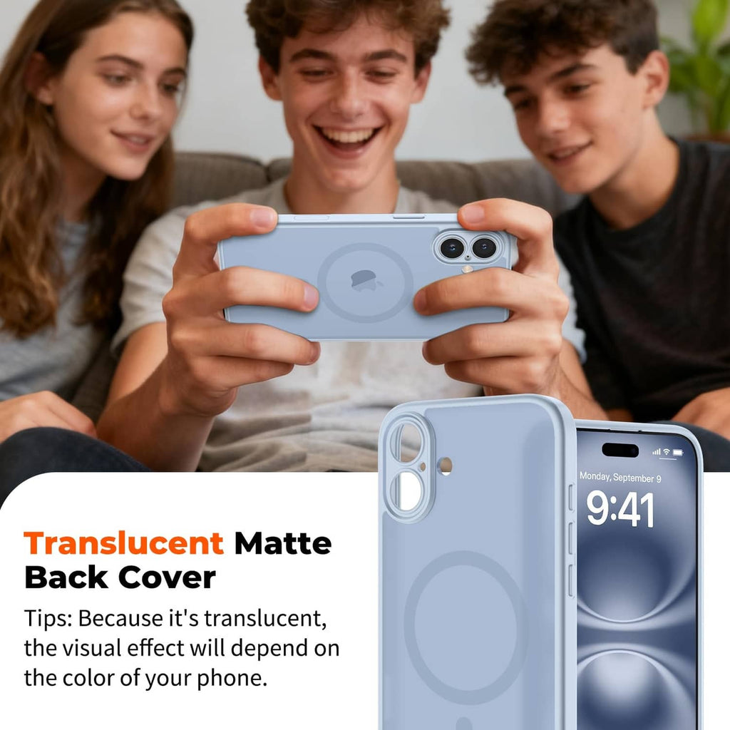 Translucent matte back iPhone 16 Plus phone case with camera cutouts