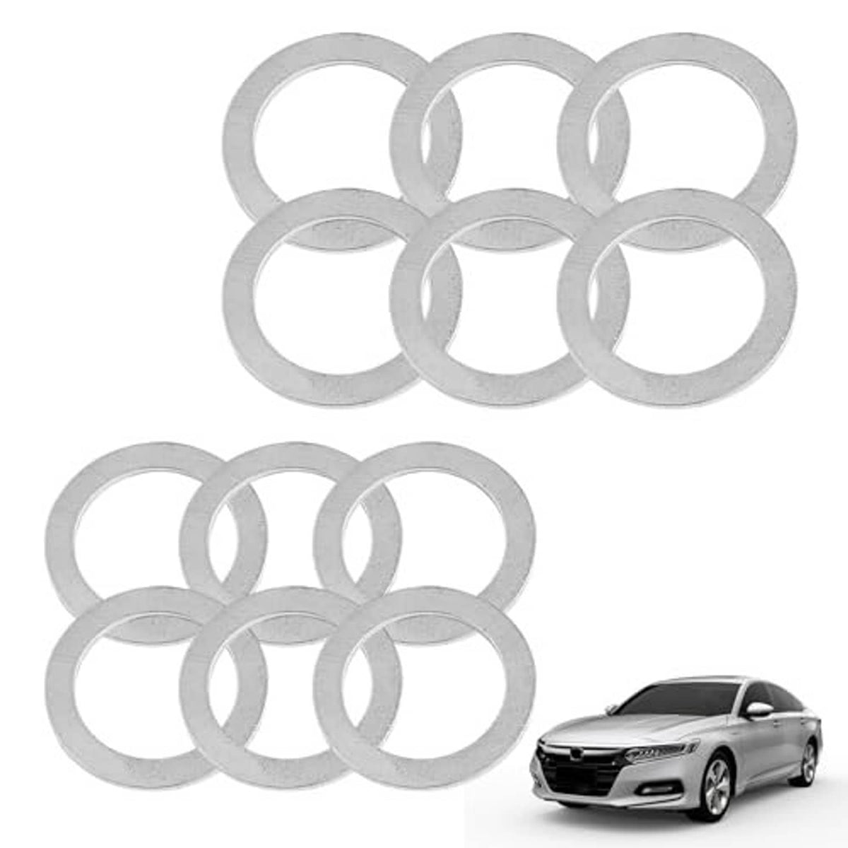12-piece silver metal crush washer set for transmission drain plug, flat circular rings