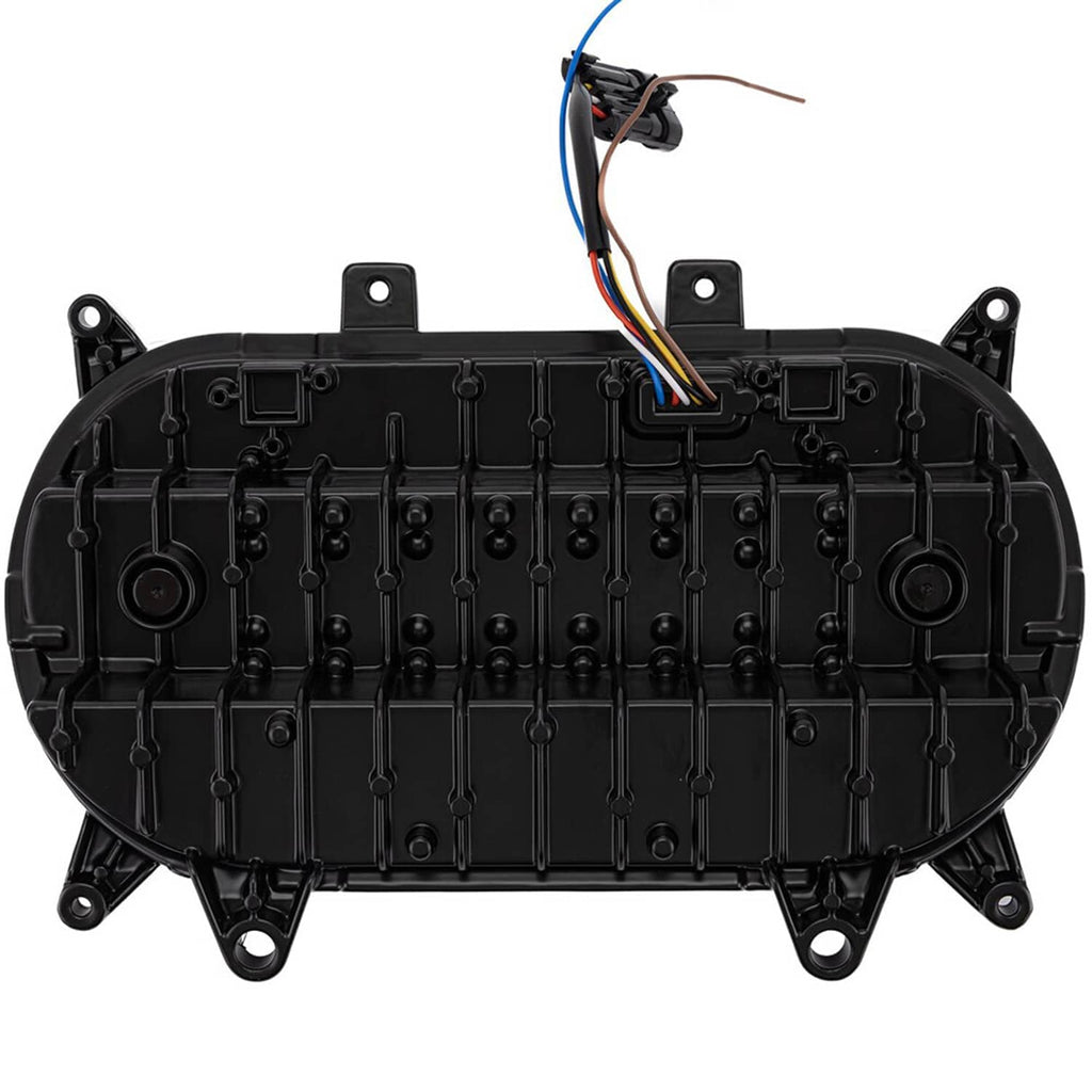 Back view of LED headlight assembly with mounting brackets and wiring harness