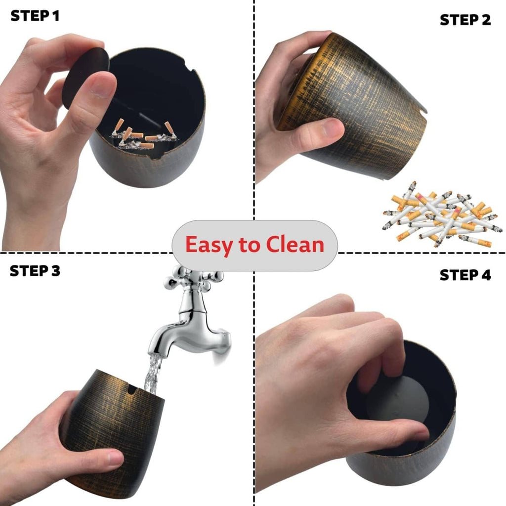 Bronze ash tray with removable parts for easy cleaning and secure lid use