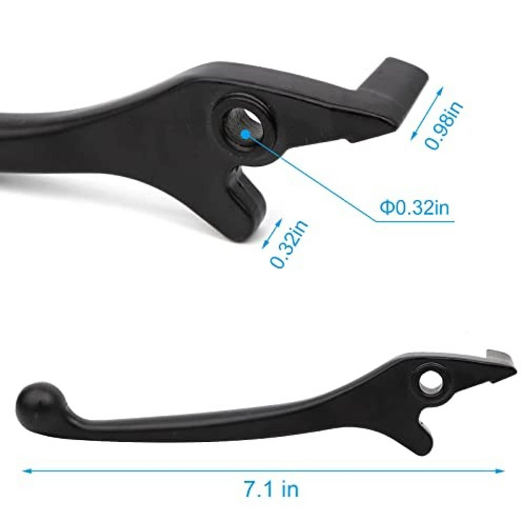Black left disc brake lever close-up, showing mounting hole and lever arm