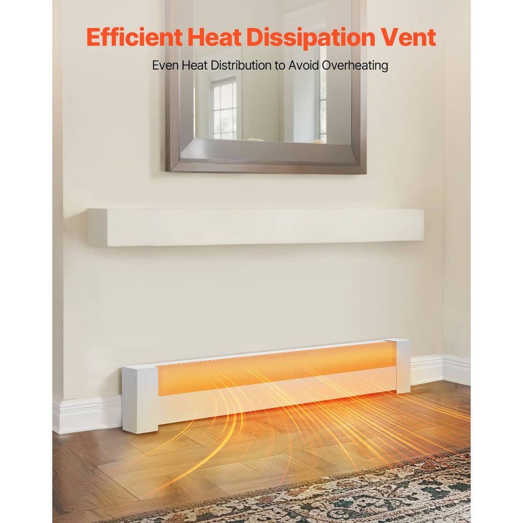White baseboard heater cover with vented airflow grille mounted on a wall