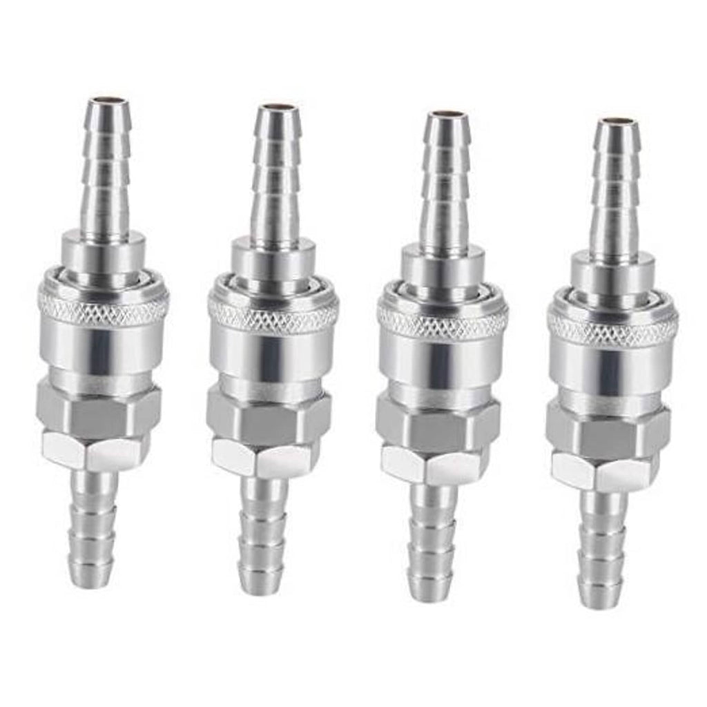 Stainless 8mm quick disconnect barb hose fittings, 4-pack set with push-to-connect ends