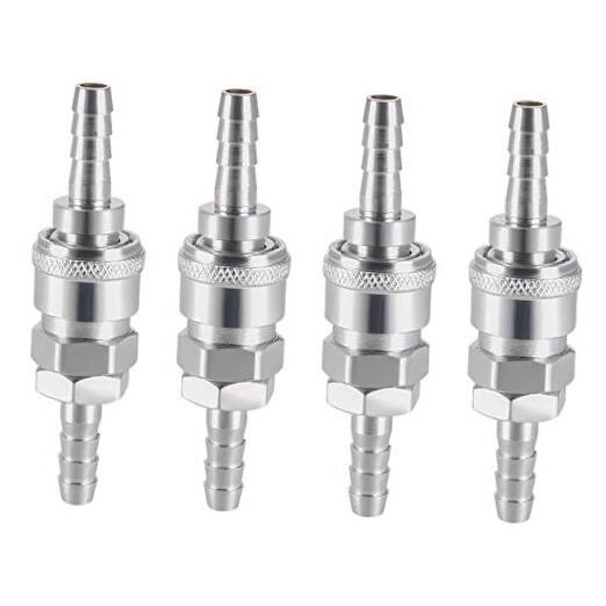 Stainless 8mm quick disconnect barb hose fittings, 4-pack set with push-to-connect ends