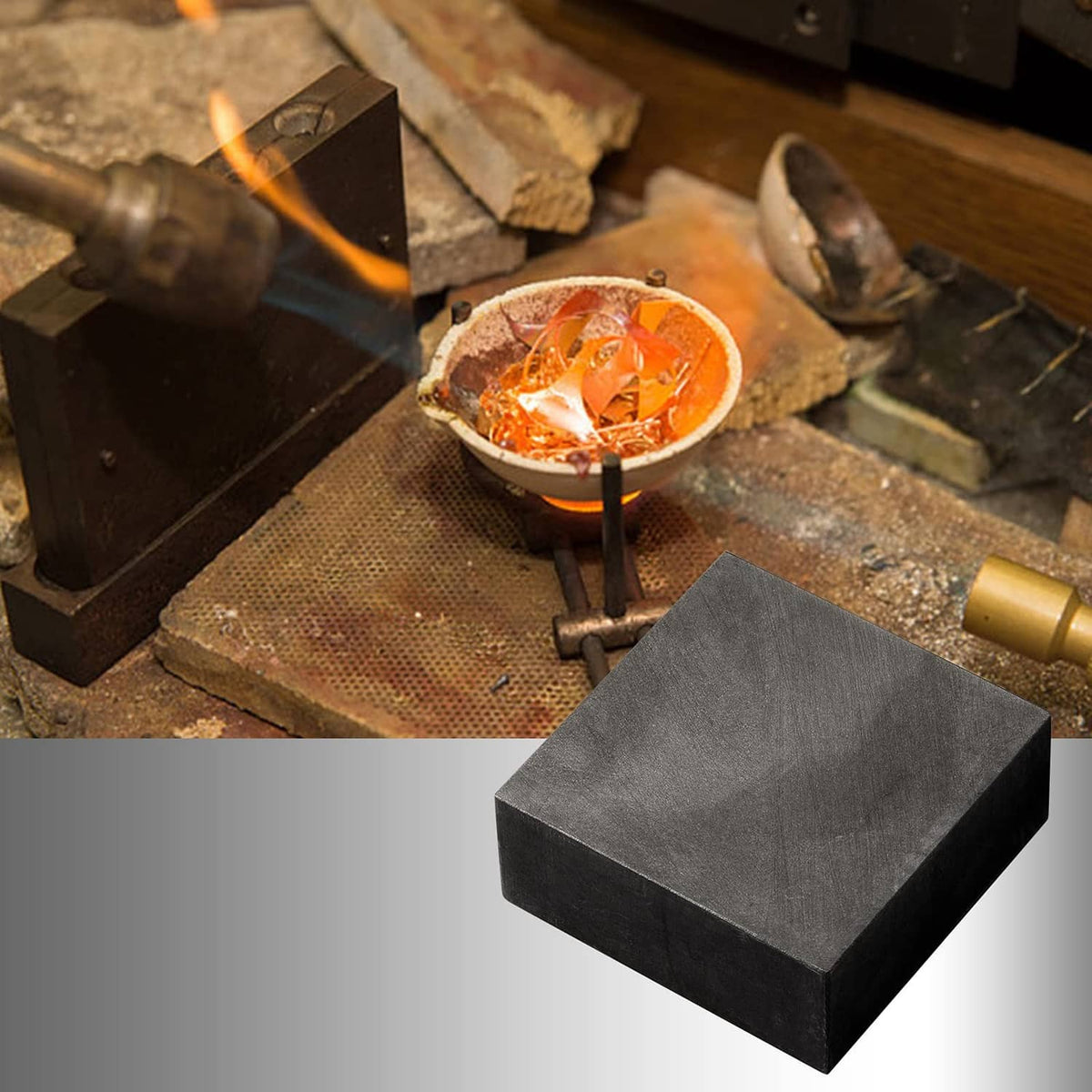 Graphite ingot block, dark gray rectangular prism with a workshop inset