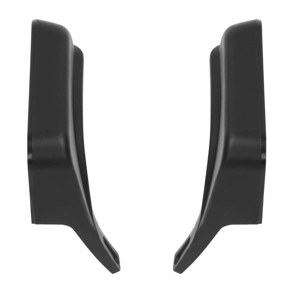 Black plastic front fender caps, two curved guards with flanges and inner contour