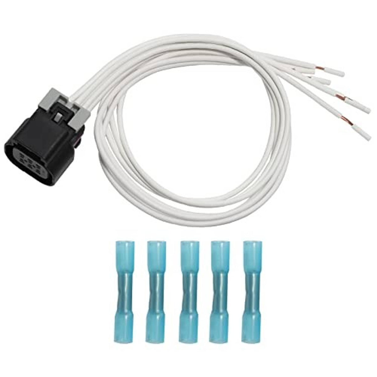 Throttle body connector pigtail harness bundle with black connector and blue terminal ends