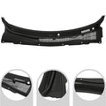 Front windshield wiper cowl cover panel, black plastic with vented grille and mounting holes