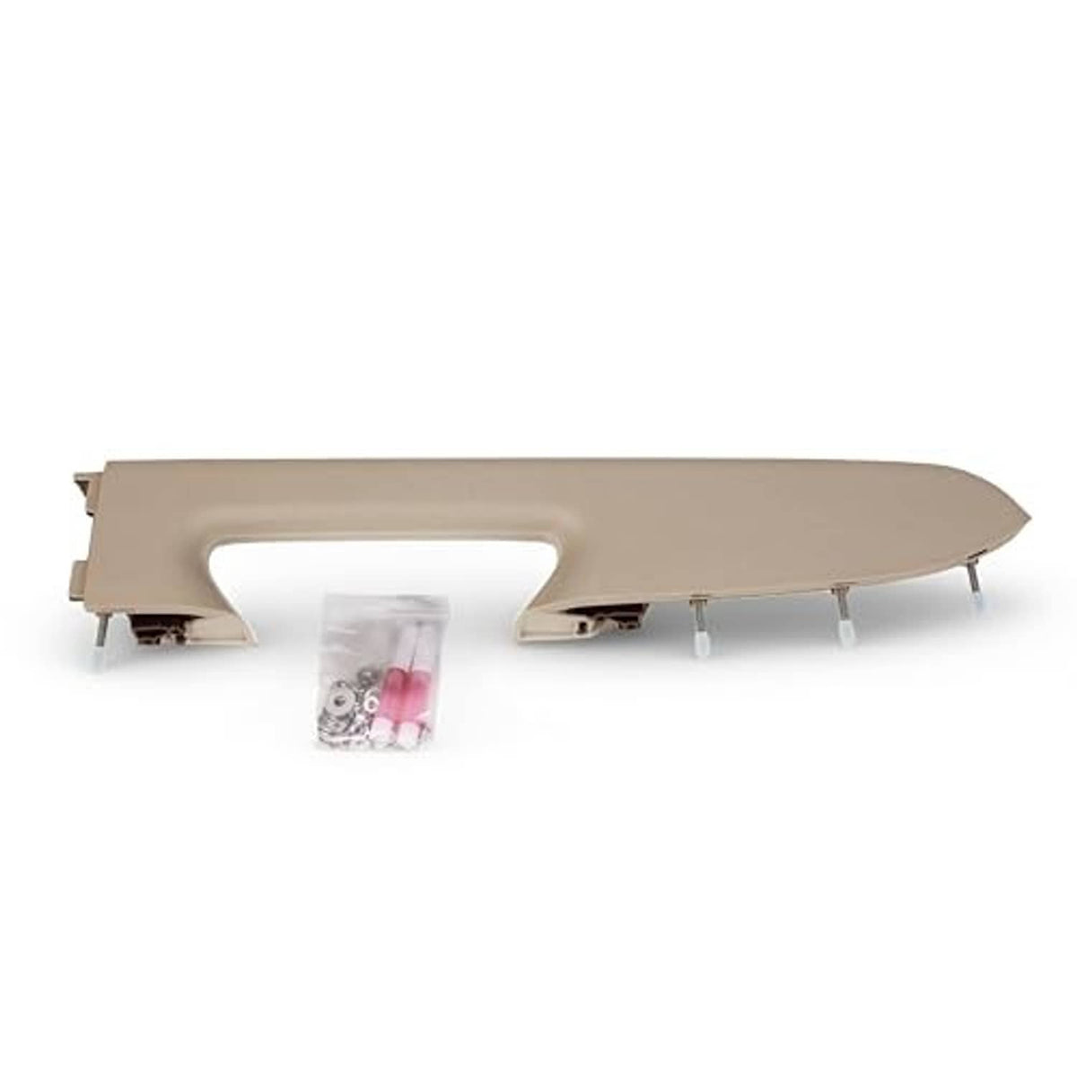 Beige armrest cover assembly with screw bag and mounting pegs