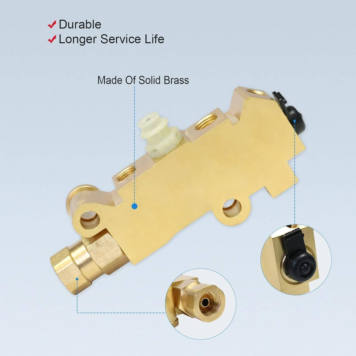 Solid brass PV2 proportioning valve with white vacuum plunger and multiple ports