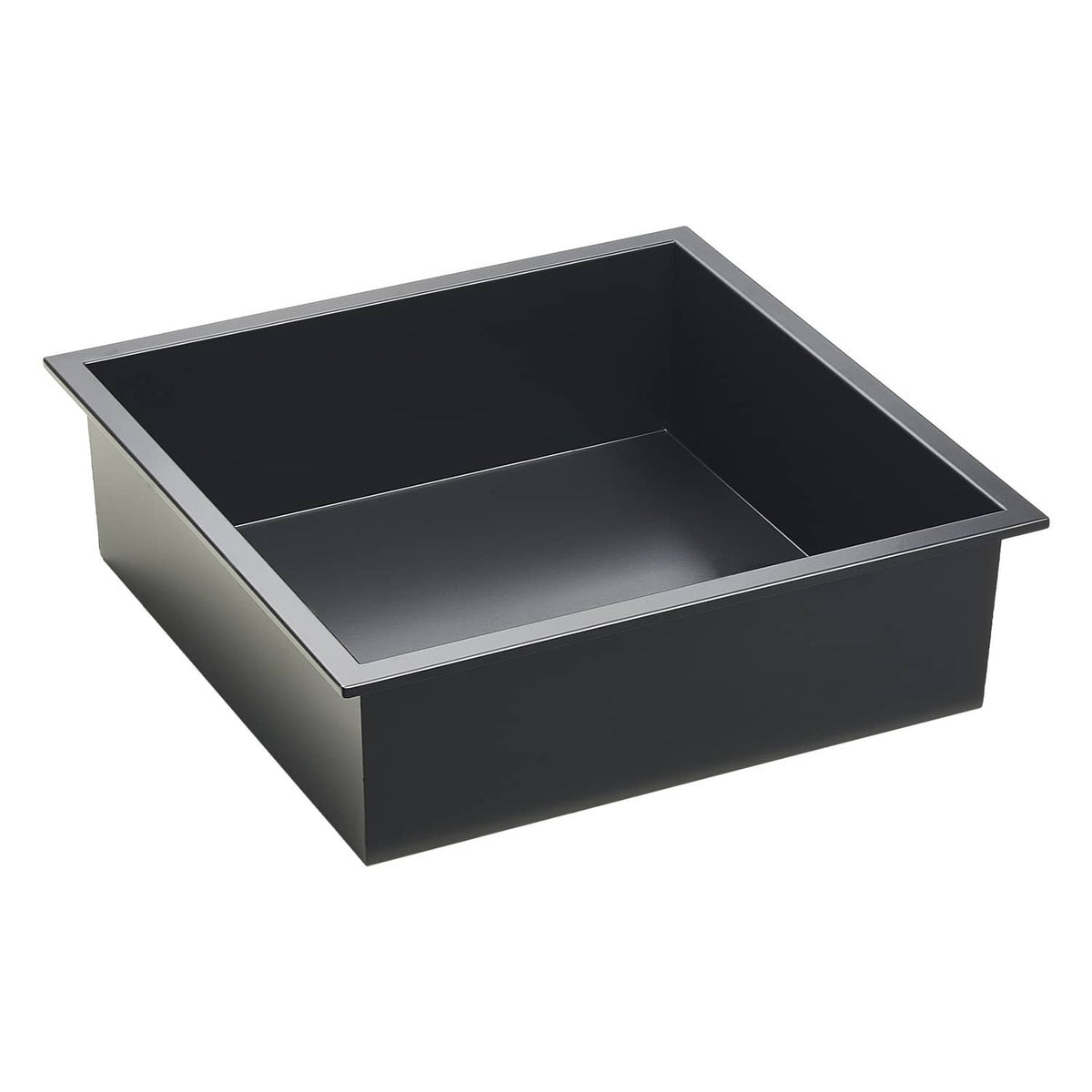 Black recessed shower niche wall shelf, open rectangular tray with side depth