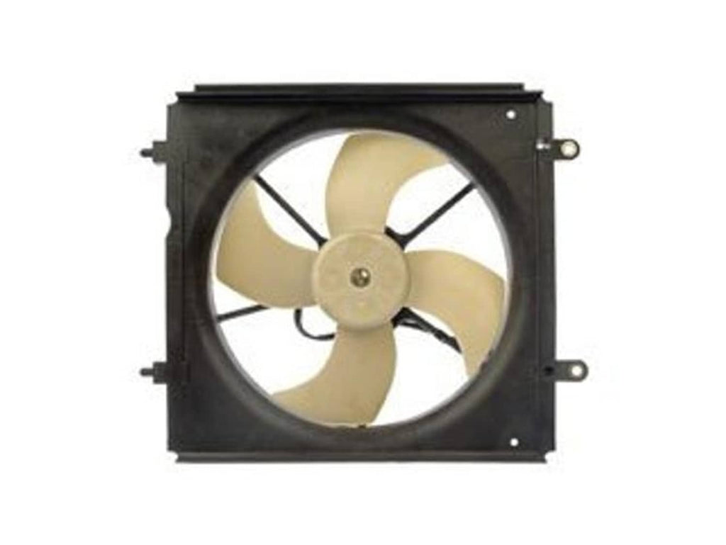 Engine cooling fan assembly with beige blades in black square housing