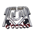 Polished intercooler piping kit with chrome U-bends, black silicone couplers, and clamps