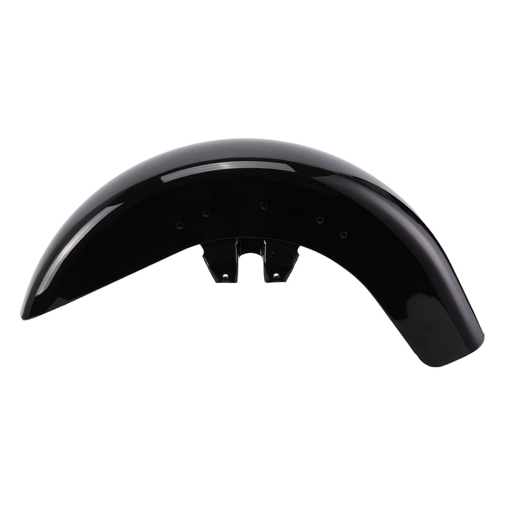 Vivid black front fender, glossy curved design with top mounting tabs