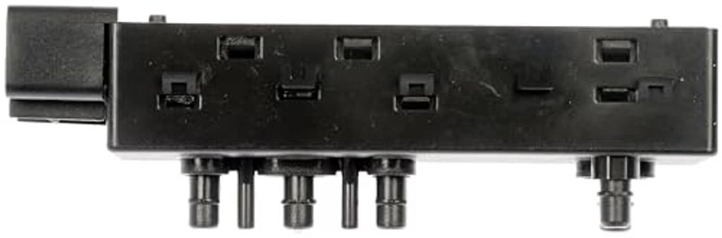 Power seat switch rear terminals with black connector housing and metal pin posts