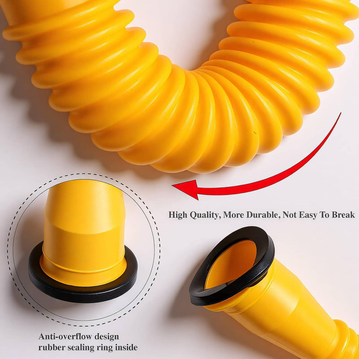 Yellow ribbed gas can spout replacement with black sealing ring for a tight fit