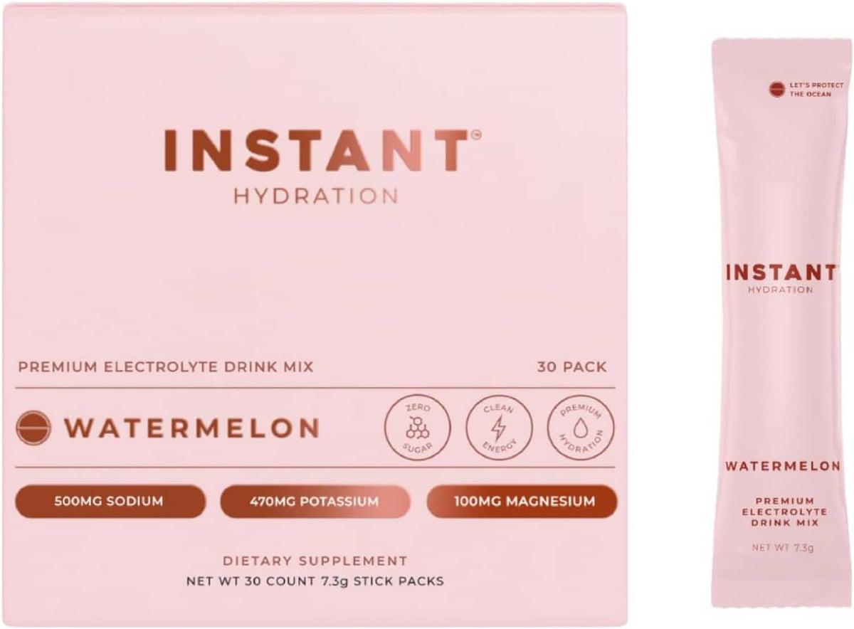 Watermelon electrolytes powder stick packet with Instant Hydration 30-pack box