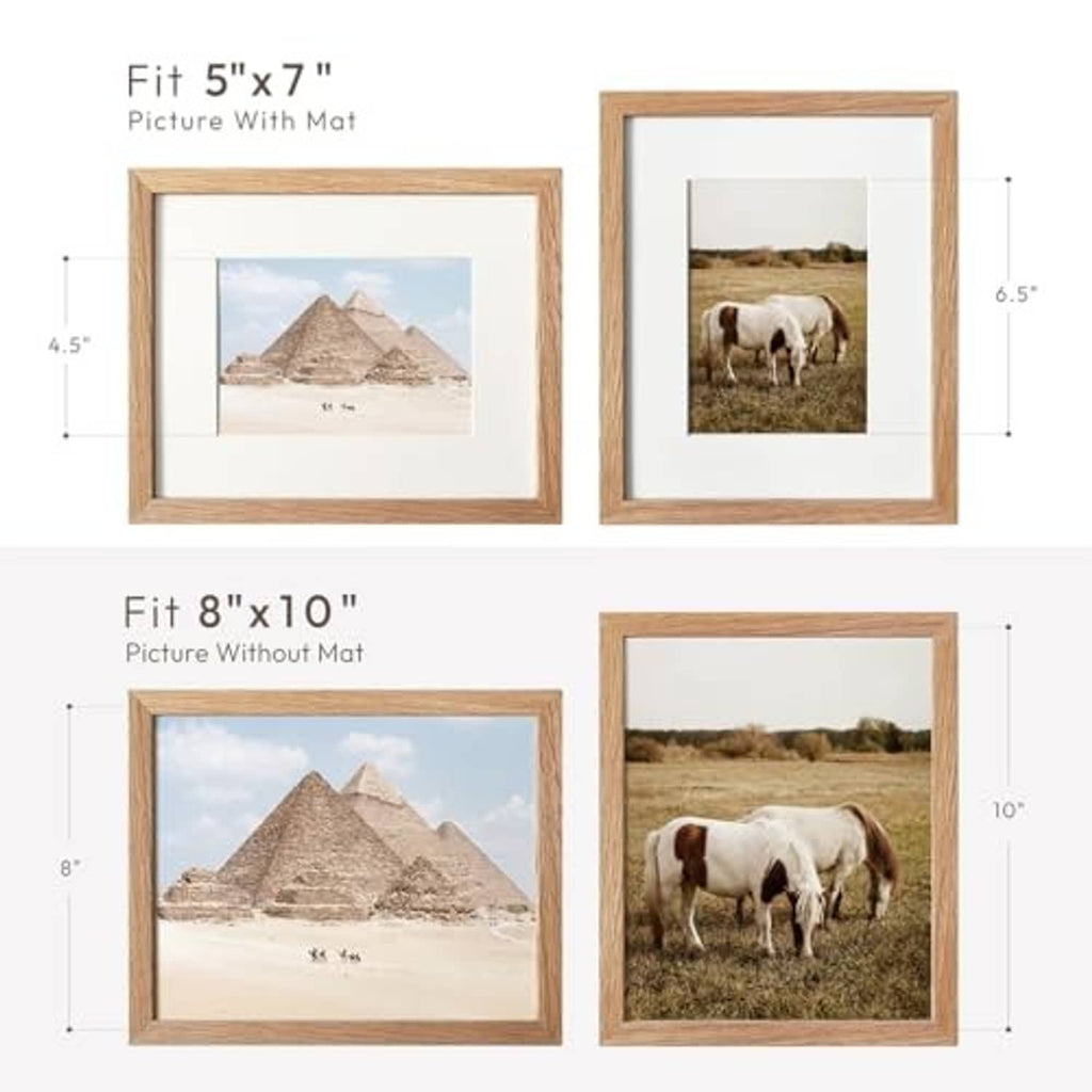Two natural oak picture frames showing 8x10 and 5x7 size options