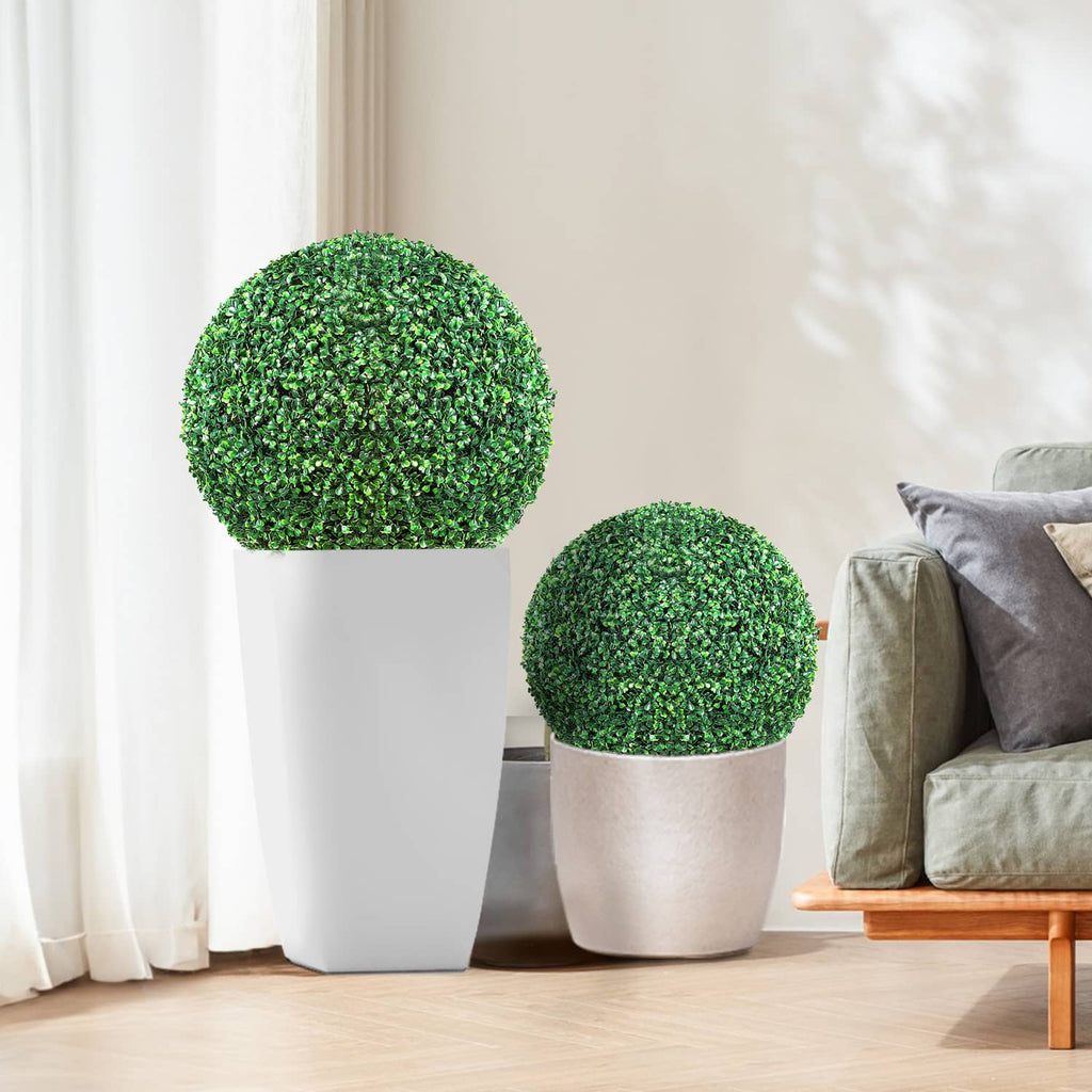 Artificial greenery topiary ball pair in white and beige planters