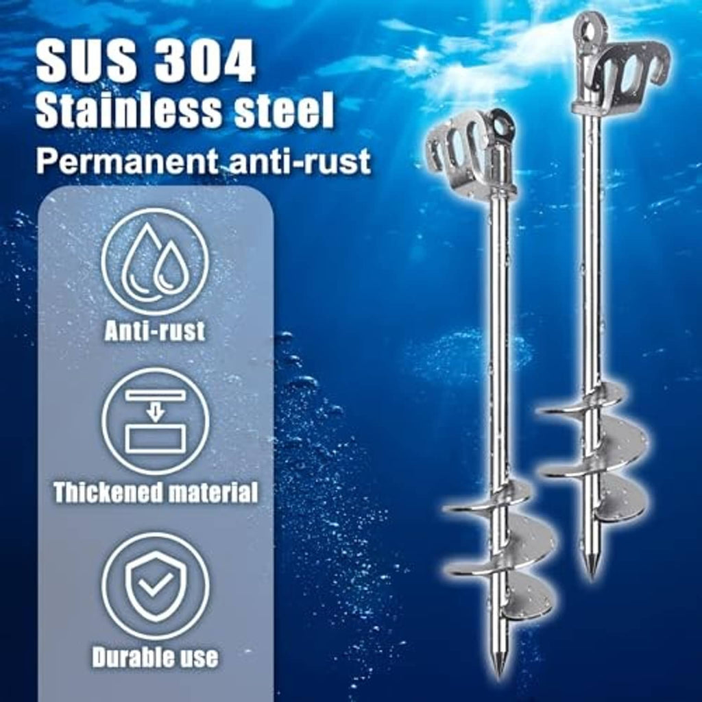 SUS 304 stainless steel sand anchor with anti-rust auger and black grip handle