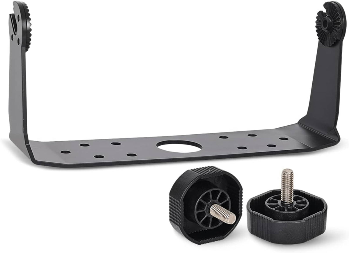 Black gimbal bracket mount with knob bases and metal bolts for touchscreen display