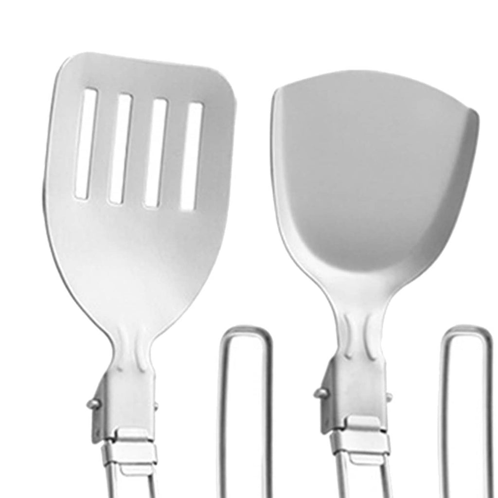 Silver camp spatula and serving spoon with folding handles