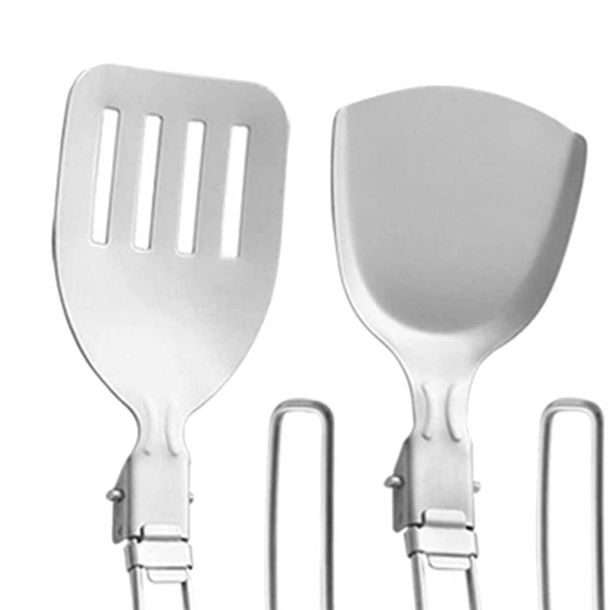 Silver camp spatula and serving spoon with folding handles