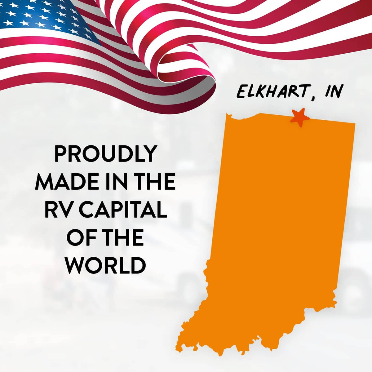 Liquified RV toilet treatment made in USA with US flag and orange state outline