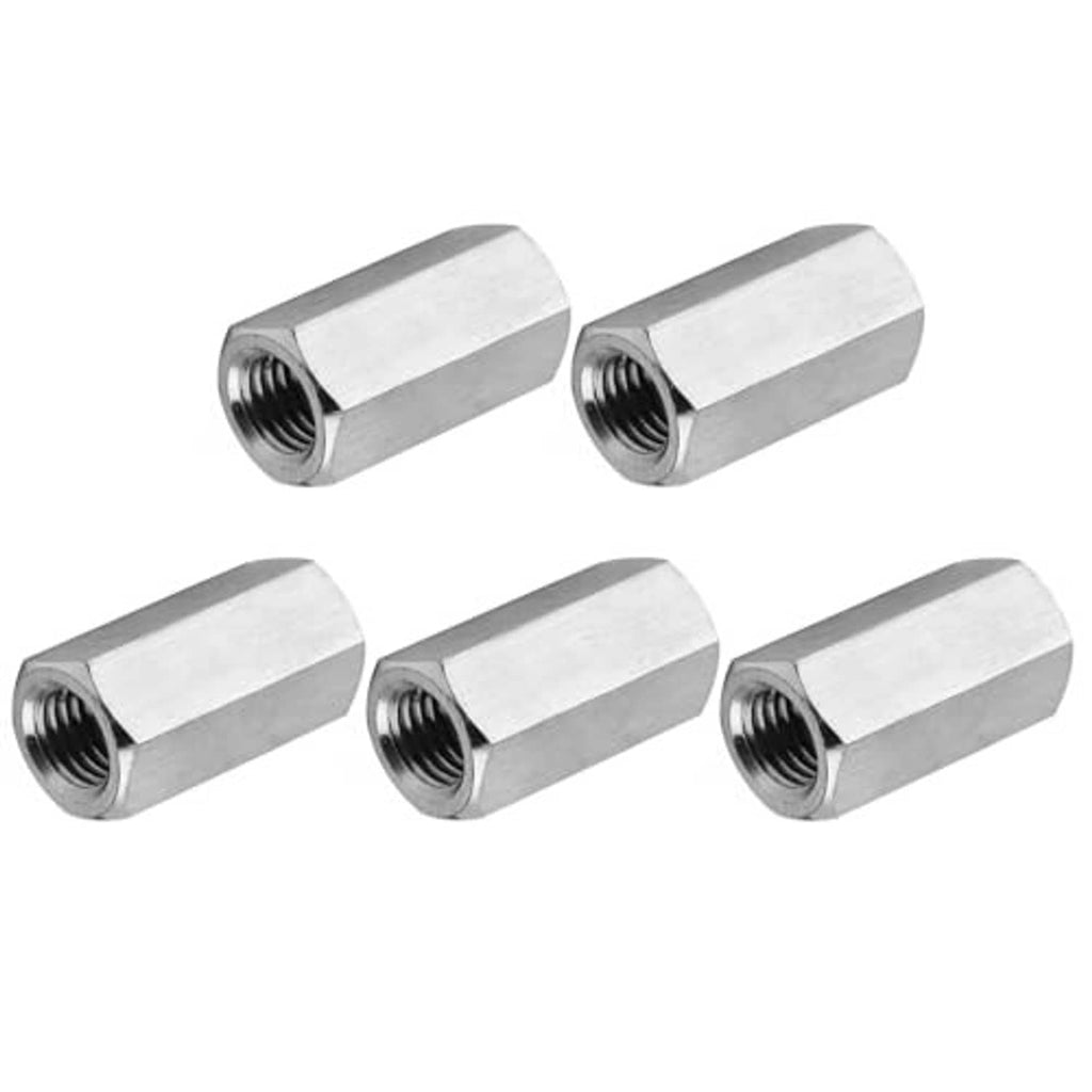 5 stainless steel hex coupling nuts with #8-32 thread and 12mm length