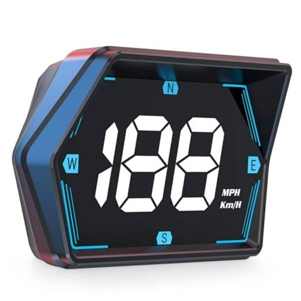 Car HUD digital speedometer display with compass direction letters and blue LED frame