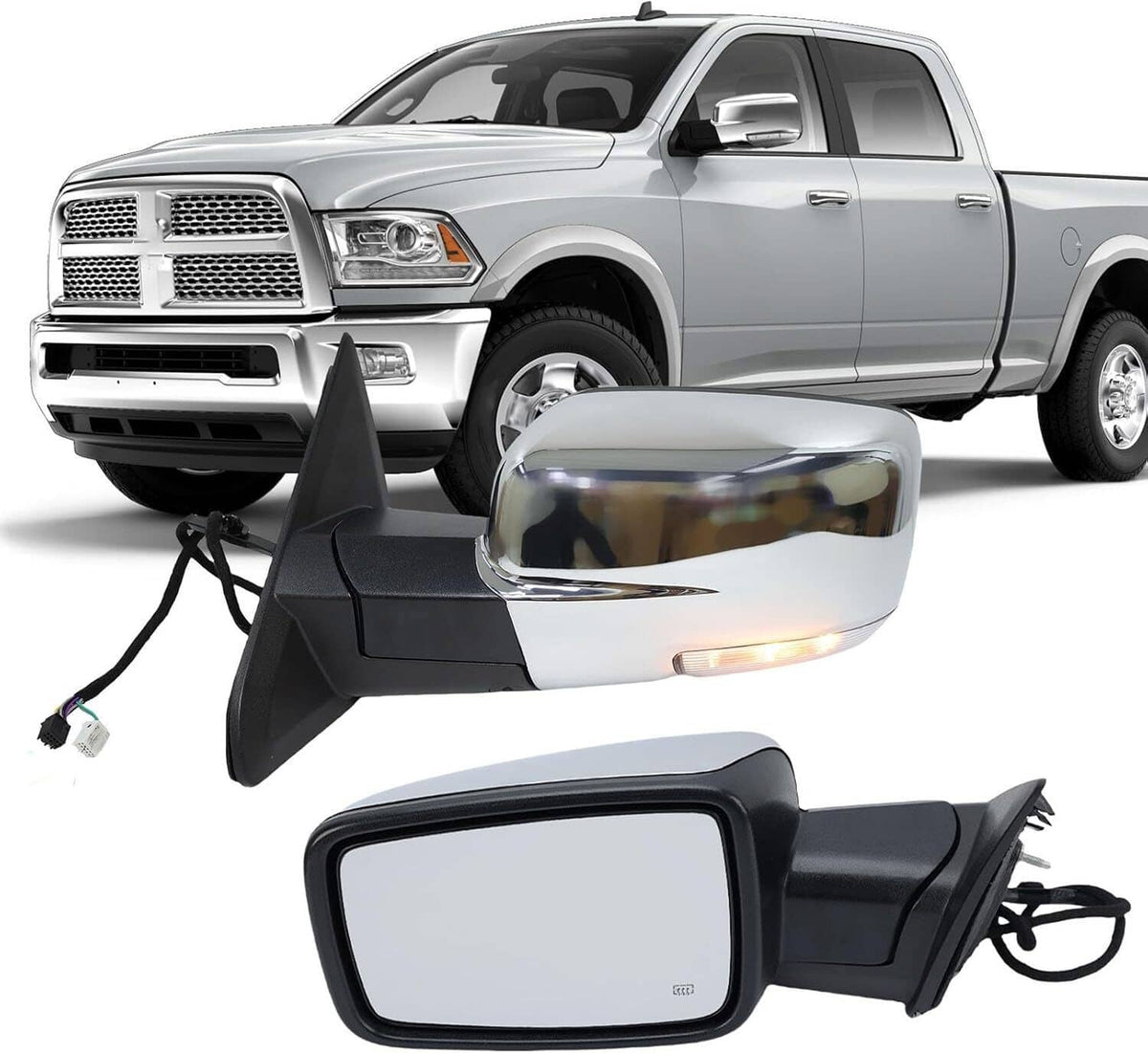 Left side mirror with chrome cap and amber indicator lens