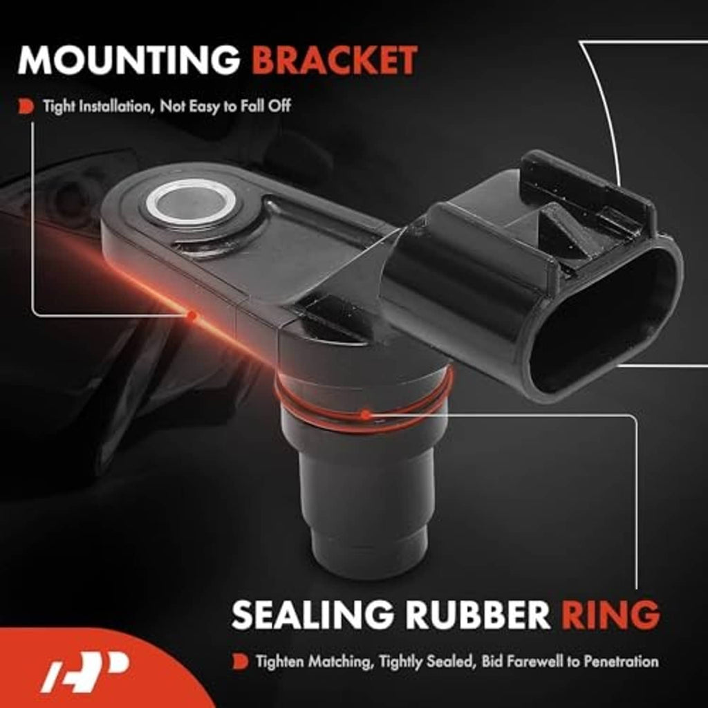 Black camshaft position sensor with mounting bracket and sealing rubber ring