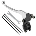 Left brake and clutch lever perch kit with chrome lever, black housing, and cotter pins