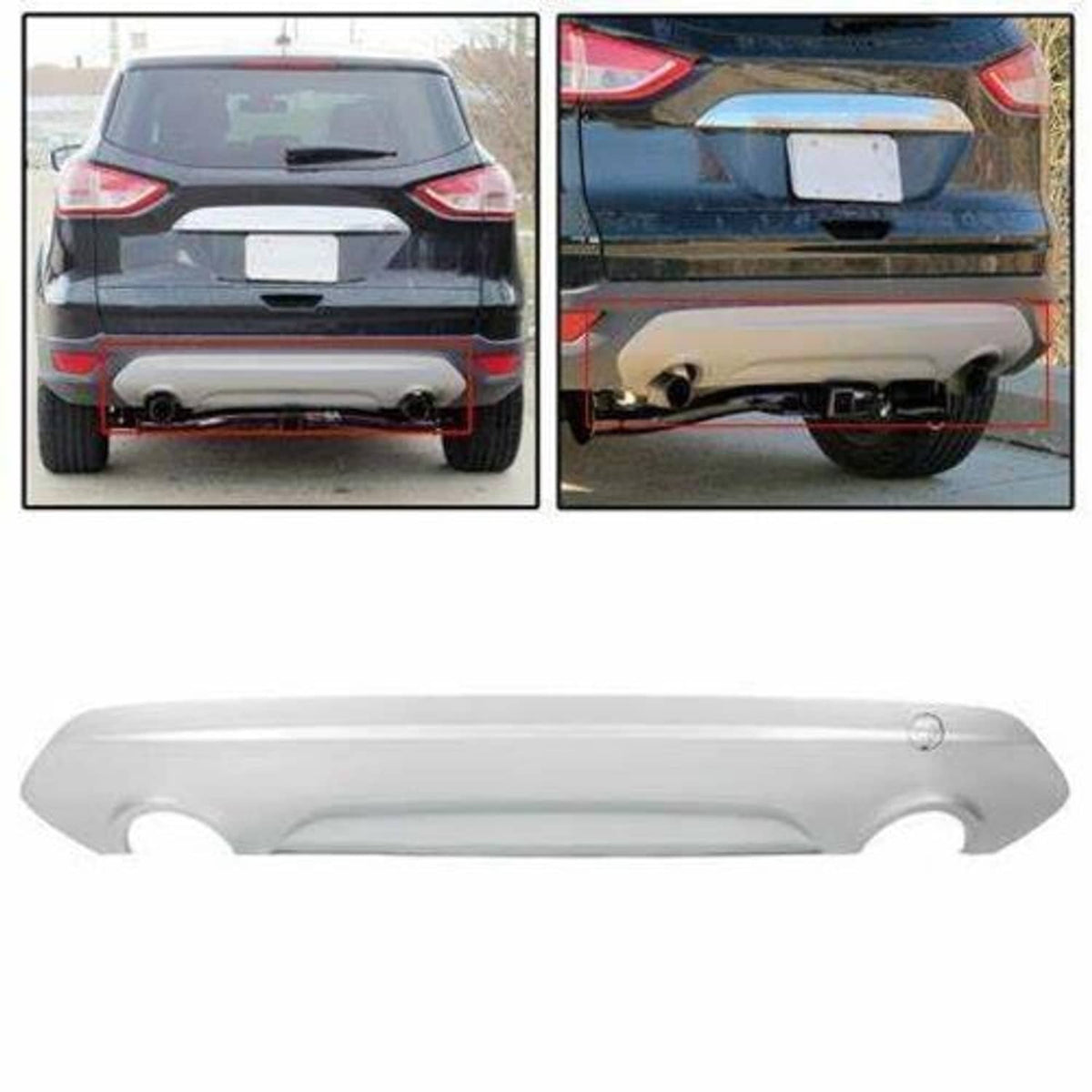 Silver rear bumper cover detail with dual exhaust openings in rear view angles