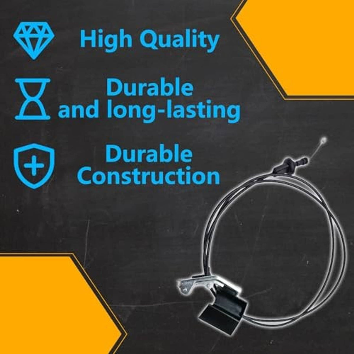 Hood latch release cable assembly, looped black cable with metal latch handle