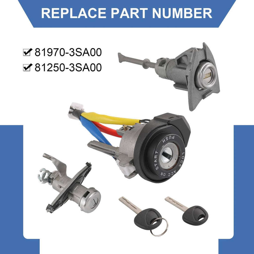 Ignition switch lock cylinder kit with keys; part numbers 81970-3SA00 and 81250-3SA00