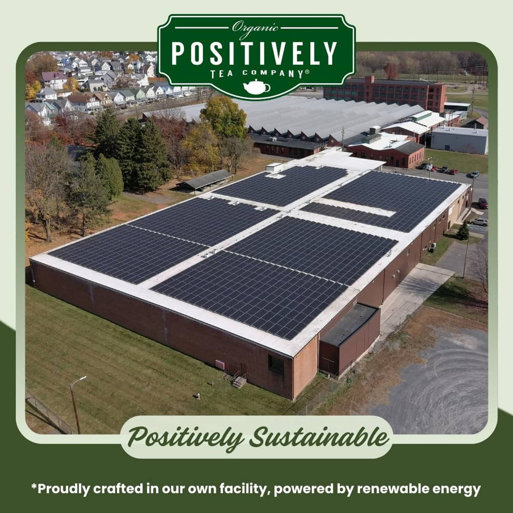 Positively sustainable solar facility graphic for organic green tea packaging