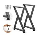 Black steel X-frame table legs, two-piece set with leveling feet and mounting screws